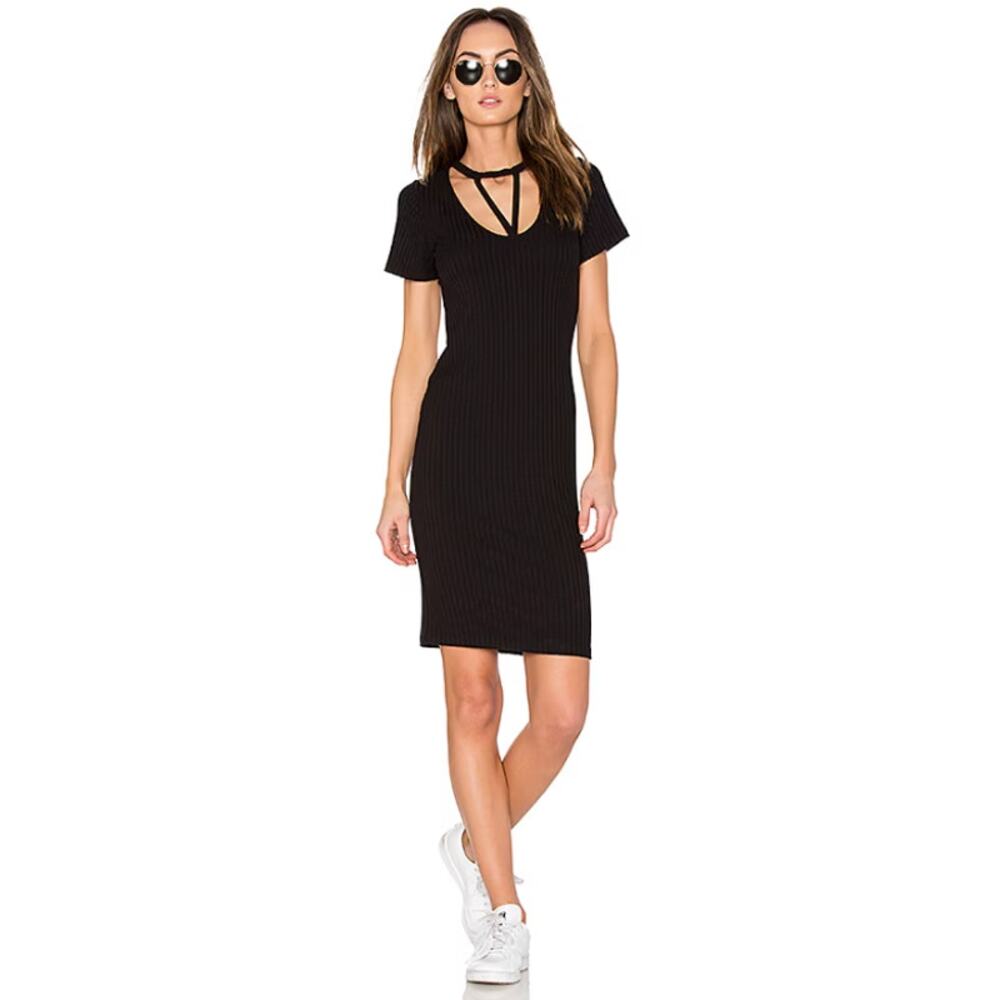 LNA Priestess Black Ribbed Knit Bodycon Midi Dress Women's Size Medium LBD